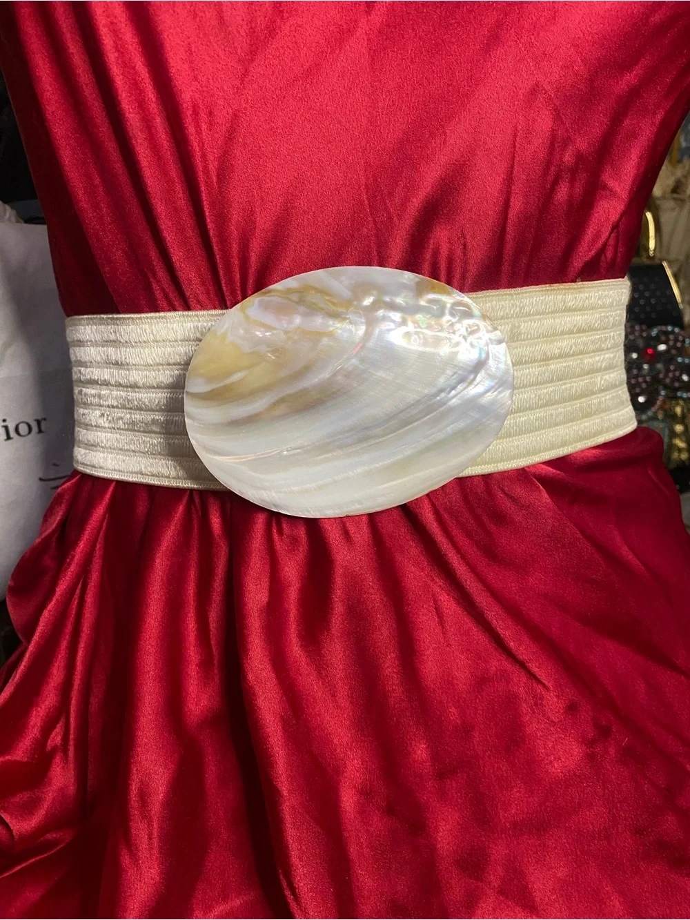 Vintage Neutral Shell Accent Stretch Belt - Ivory